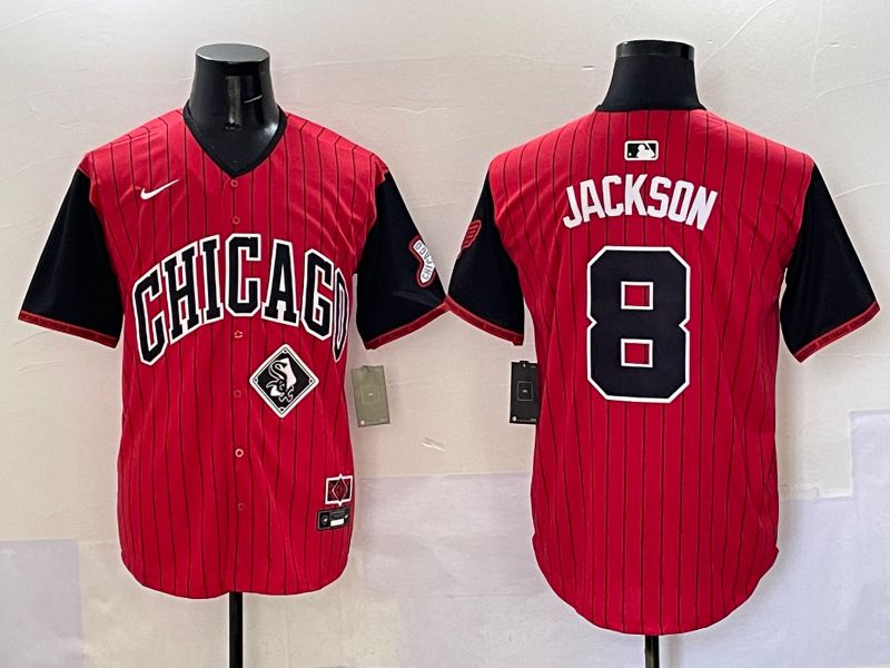 Men Chicago White Sox #8 Jackson Red Stripe Joint Name Nike 2025 MLB Jersey style 10->chicago white sox->MLB Jersey